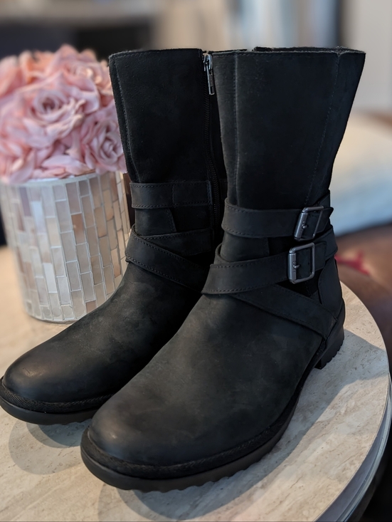 UGG Shoes - UGG Black Lorna Waterproof Suede Leather Mid-Calf Buckle Boots Size 8
